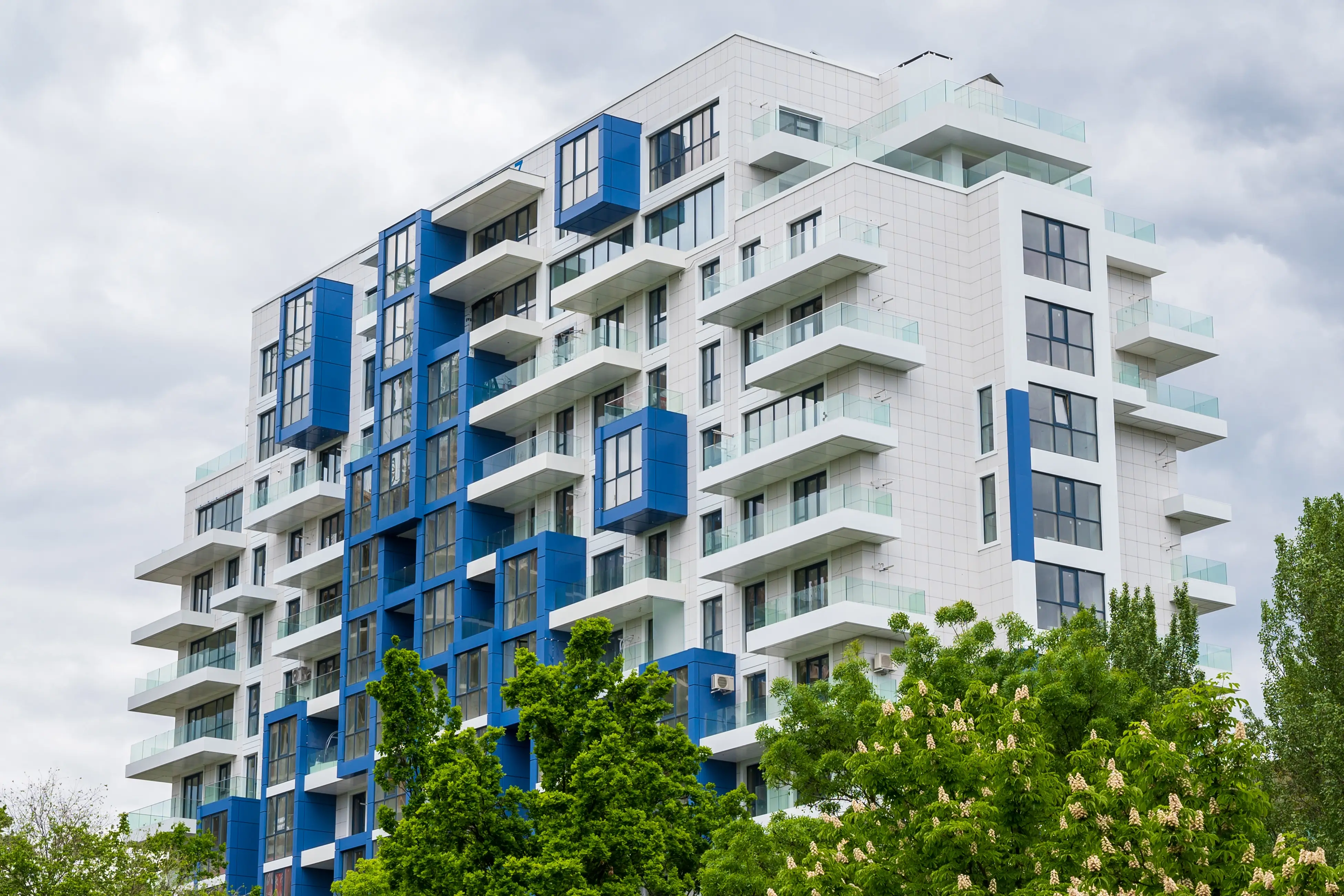 Modern apartment building served by fibre to the home